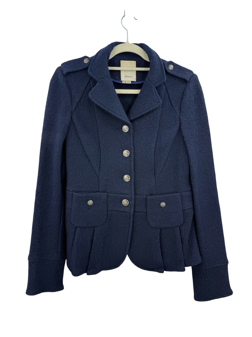 Elevenses Anthropologie Navy Wool Blend Military Peplum Jacket XS - Picture 2 of 16